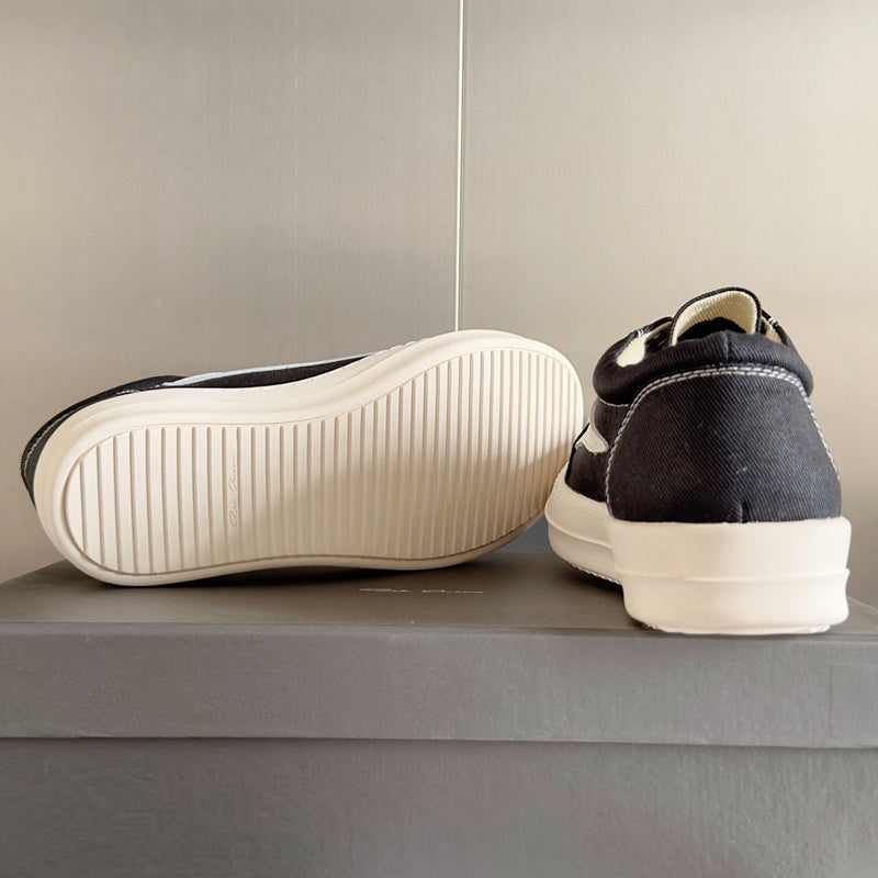 Rick Owens Black Canvas Low-Top Sneakers