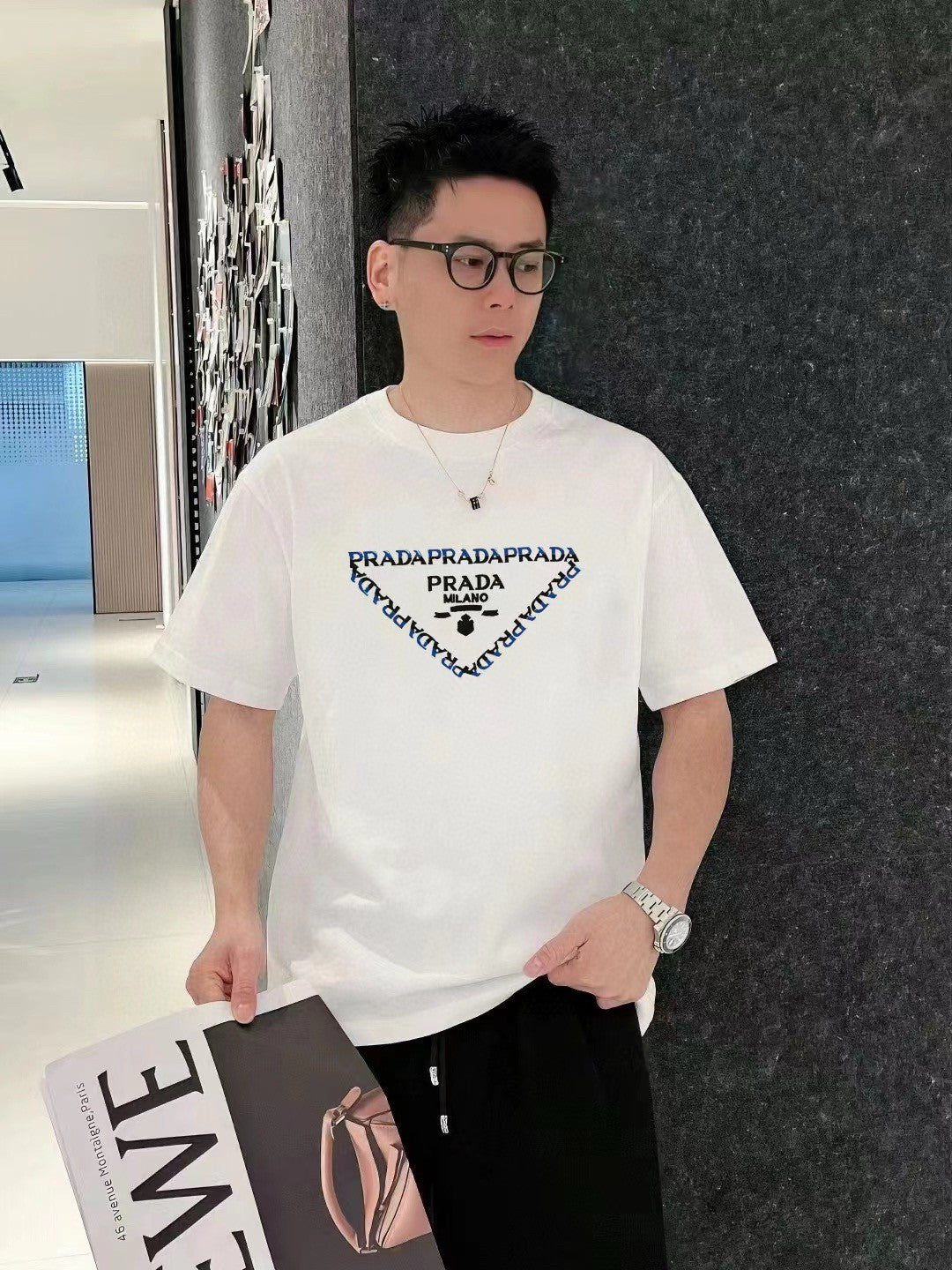 Prada White T-Shirt with Logo Design