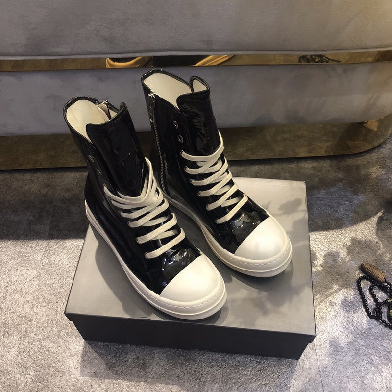 High-Top Black Patent Leather Sneakers