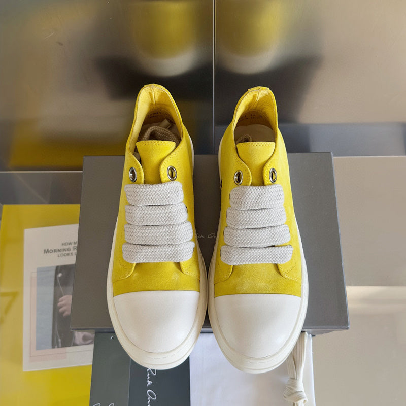 Rick Owens Yellow Suede Low-Top Sneakers