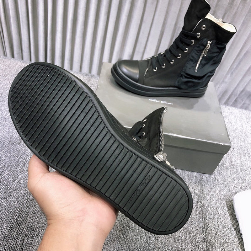 Rick Owens High-Top Leather Sneakers with Side Zipper