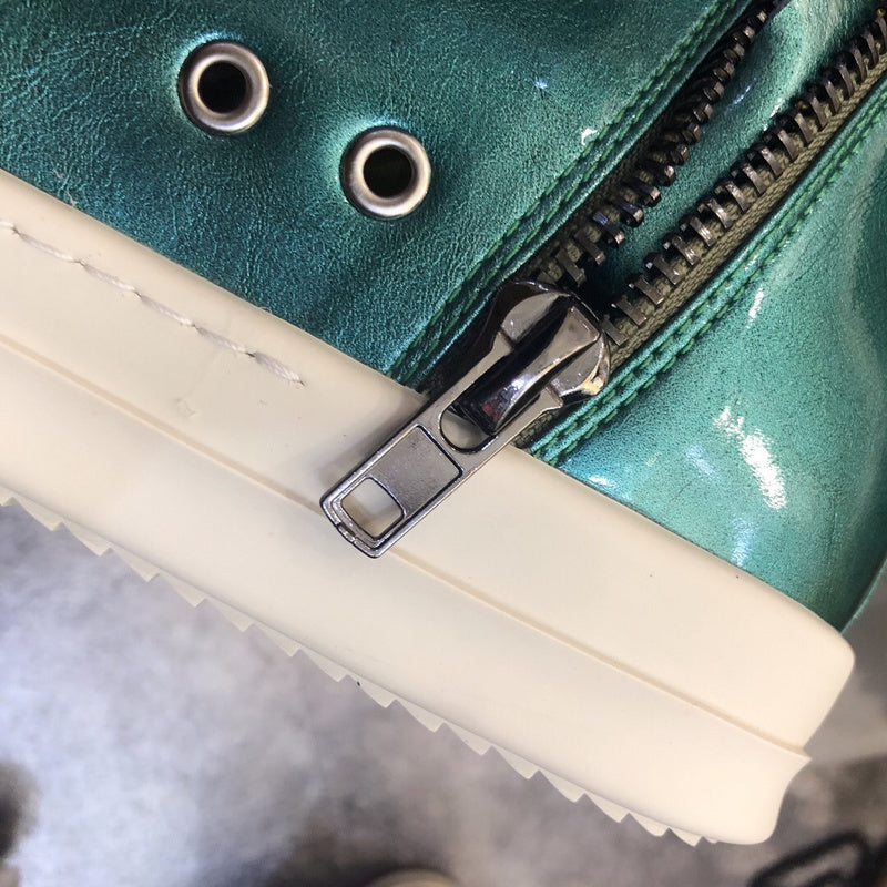 High-Top Metallic Green Leather Sneakers