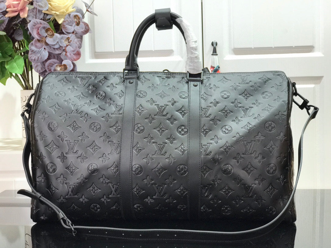 LOUIS VUITTON KEEPBALL 50 BLACK LEATHER TRAVEL BAG