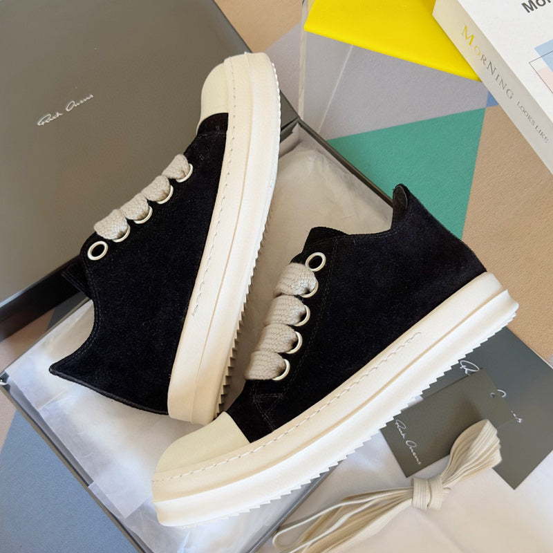 Rick Owens Black Suede Low-Top Sneakers