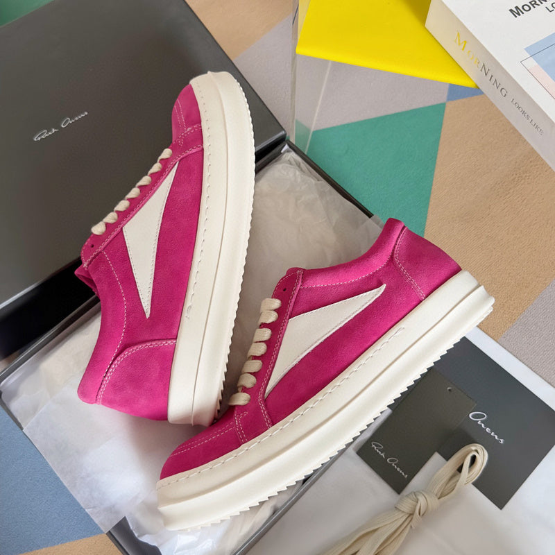 Rick Owens Pink Suede Low-Top Sneakers