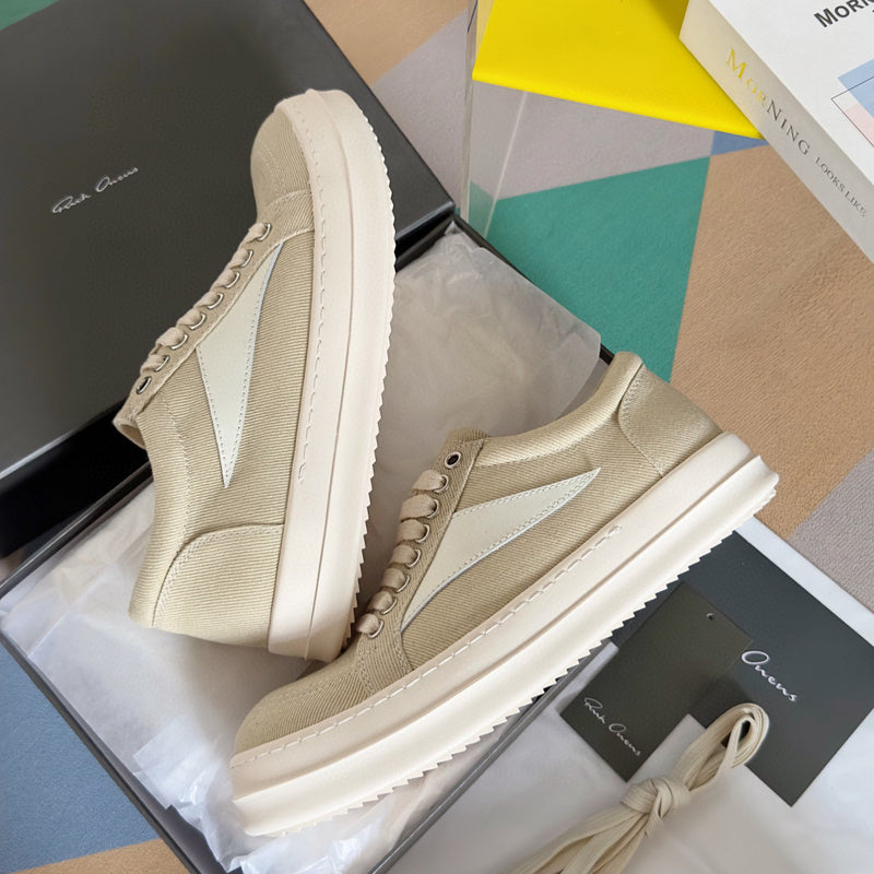 Rick Owens Beige Canvas Low-Top Sneakers