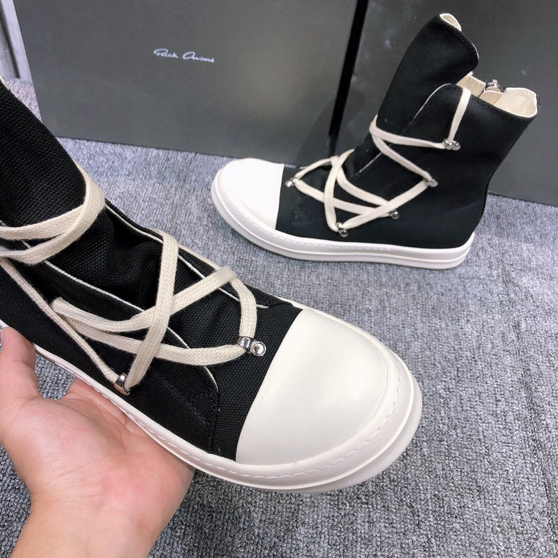 High-Top Black Canvas Sneakers with Wrap-Around Laces