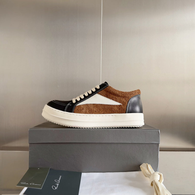 Rick Owens Black and Brown Low-Top Sneakers