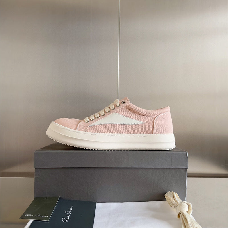 Rick Owens Pink Canvas Low-Top Sneakers