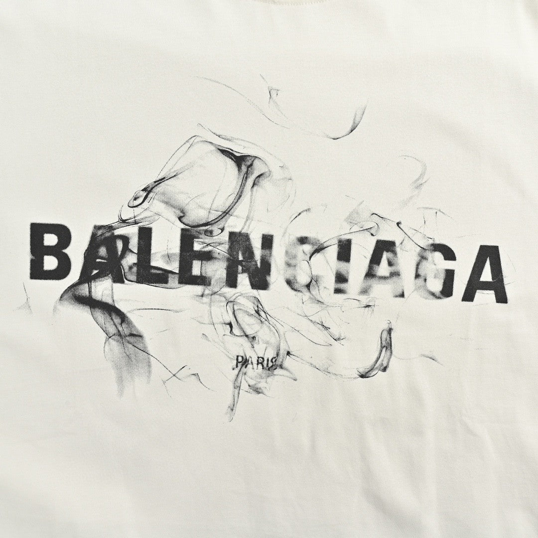 Balenciaga Smoke Print Logo T-Shirt (White)