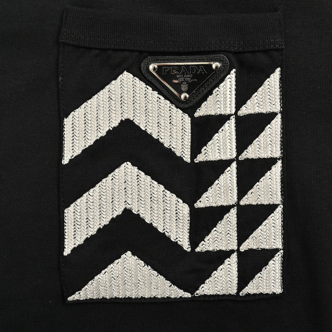 Prada Black T-Shirt with Geometric Pocket Design