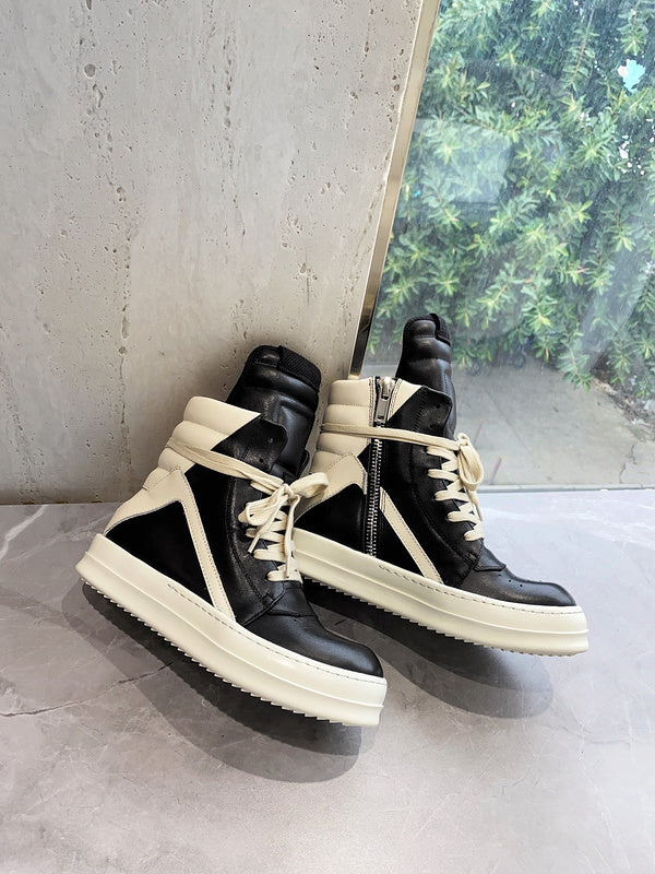 Rick Owens Geobasket Sneakers - Black and Cream