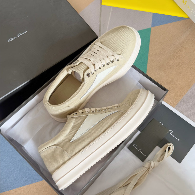 Rick Owens Beige Canvas Low-Top Sneakers