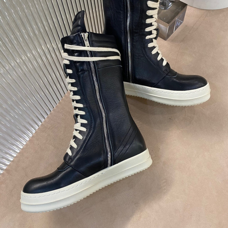 Rick Owens High-Top Leather Boots - Black and Cream