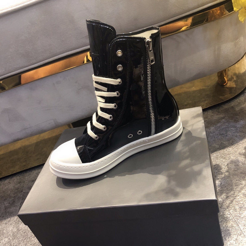 High-Top Black Patent Leather Sneakers