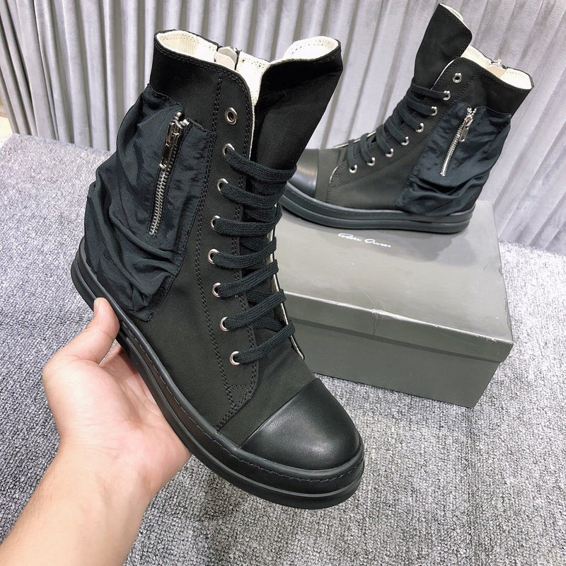 Rick Owens High-Top Leather Sneakers with Side Zipper