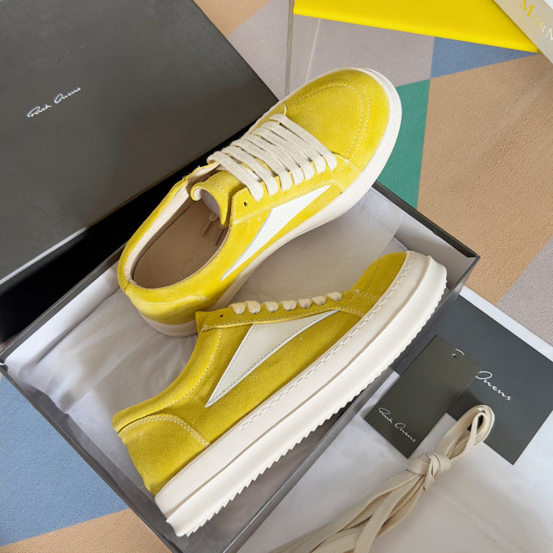 Rick Owens Yellow Suede Low-Top Sneakers