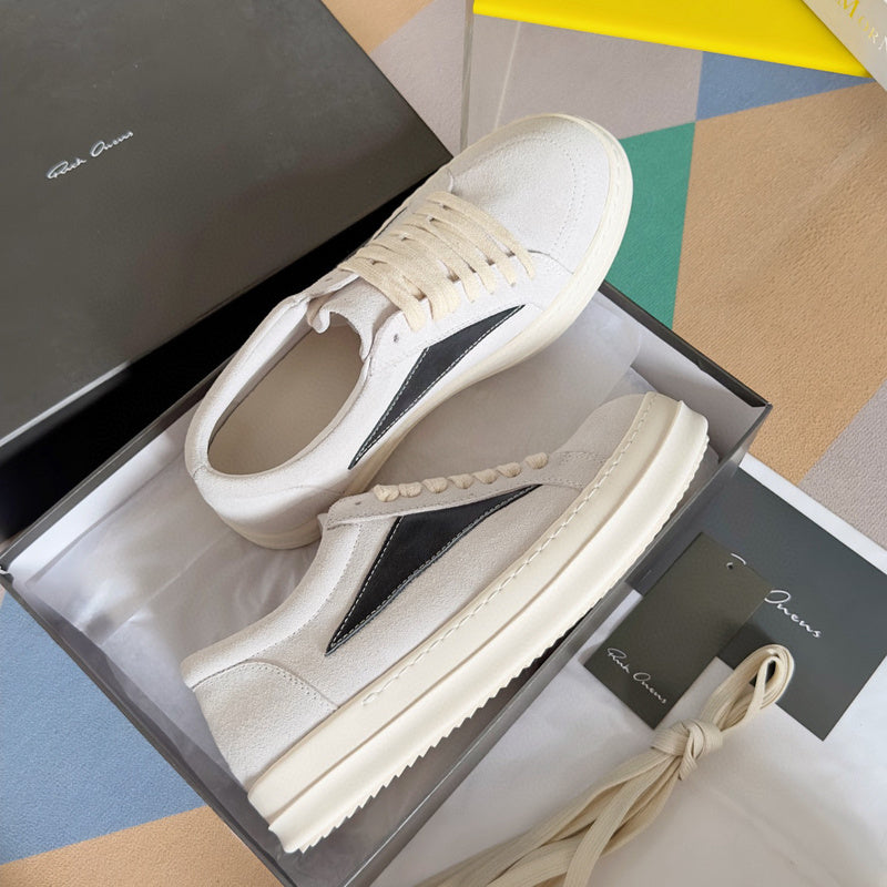 Rick Owens White Suede Low-Top Sneakers