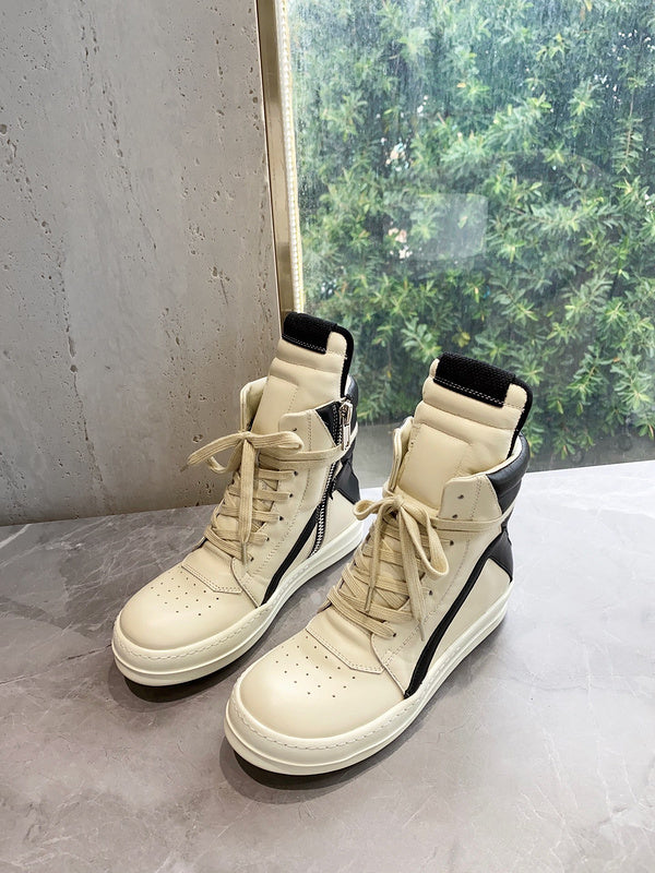 Rick Owens Geobasket Sneakers - Cream and Black