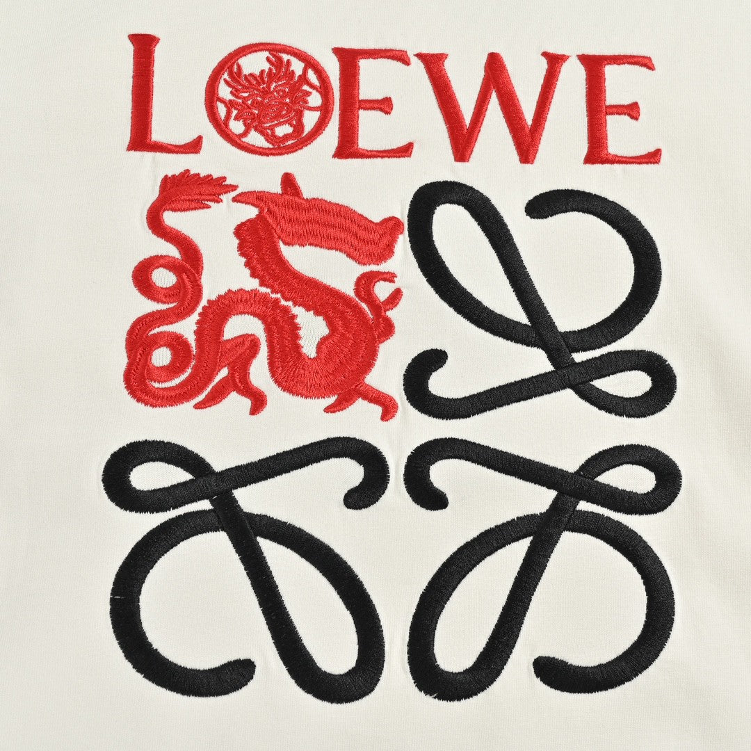 Loewe White T-Shirt with Red and Black Logo