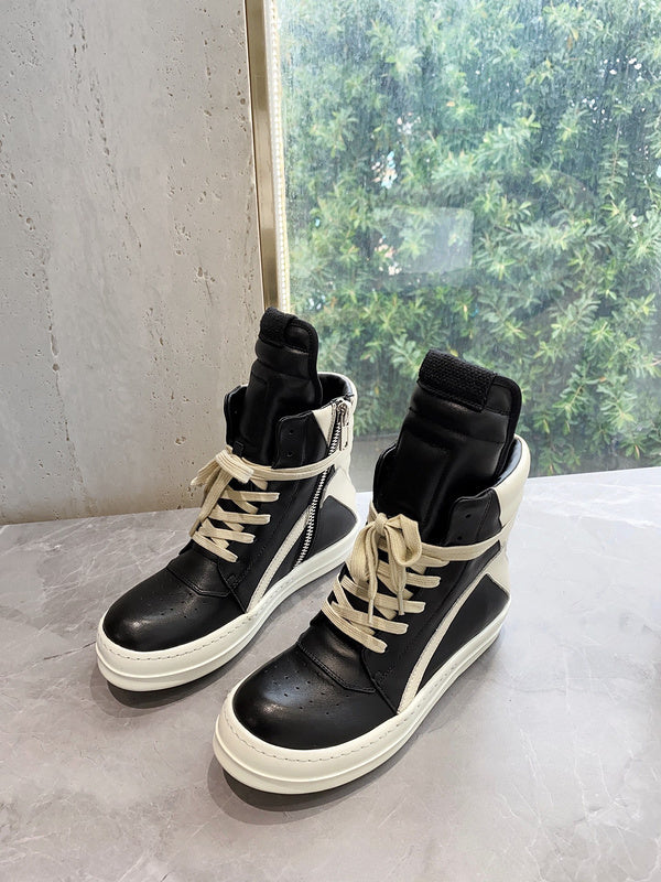 Rick Owens Geobasket Sneakers - Black and Cream