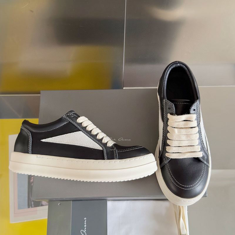 Rick Owens Black Leather and Suede Low-Top Sneakers