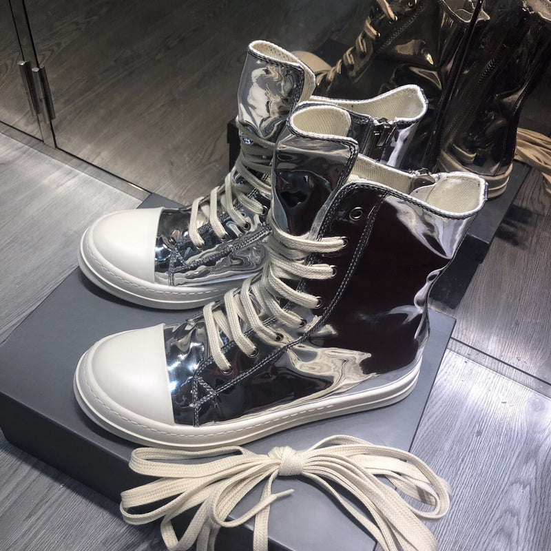 High-Top Metallic Leather Sneakers