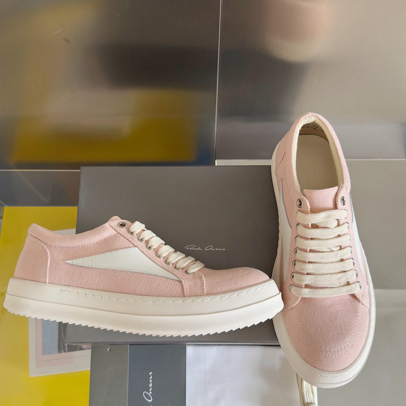 Rick Owens Pink Canvas Low-Top Sneakers