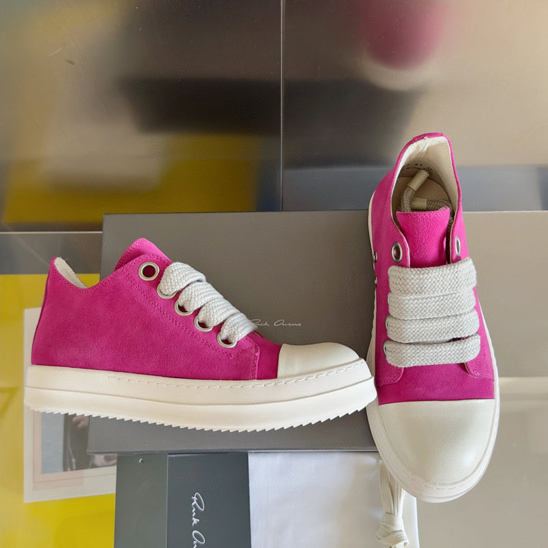 Rick Owens Pink Suede Low-Top Sneakers