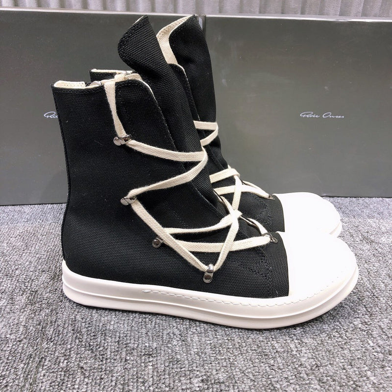 High-Top Black Canvas Sneakers with Wrap-Around Laces