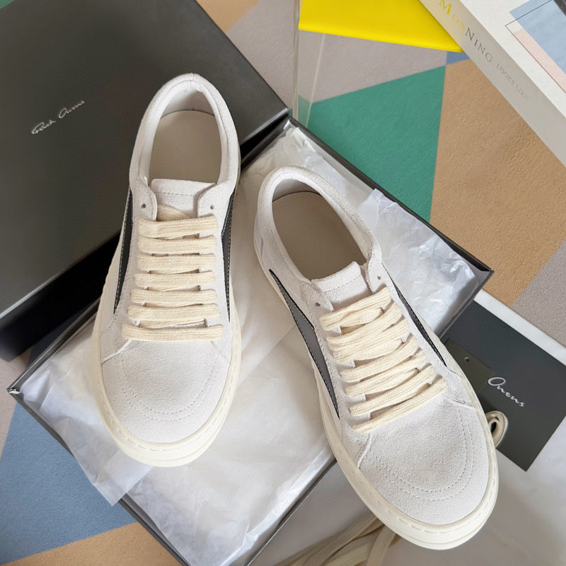 Rick Owens White Suede Low-Top Sneakers