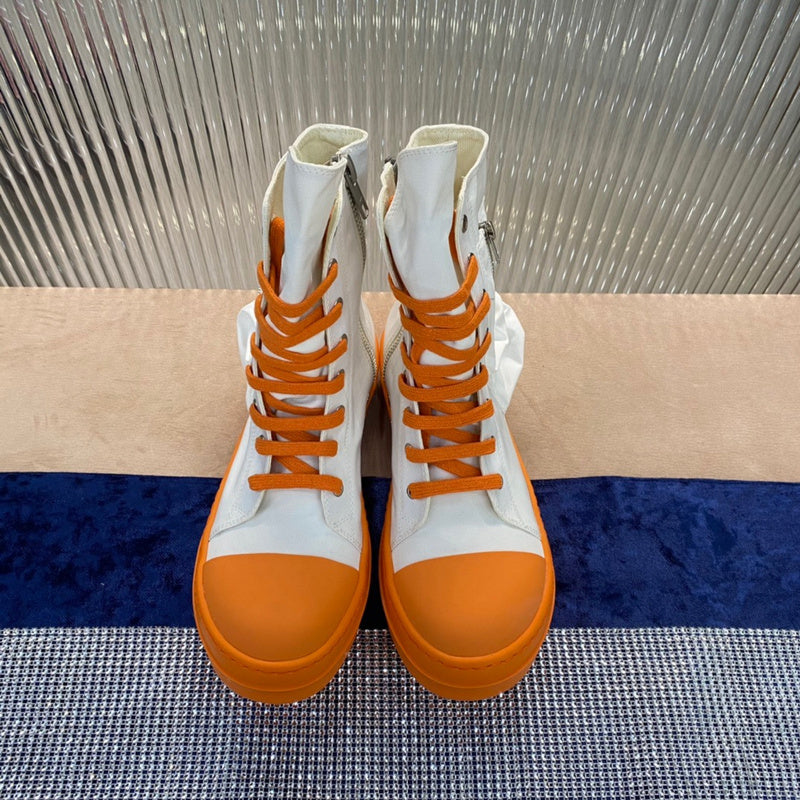 Rick Owens High-Top Canvas Boots - White and Orange